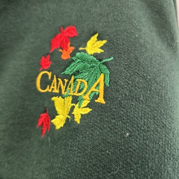 Vintage Sweatshirt Women Large Navy Green 90s Canada Autumn Fall Maple Leaf - Picture 9 of 11